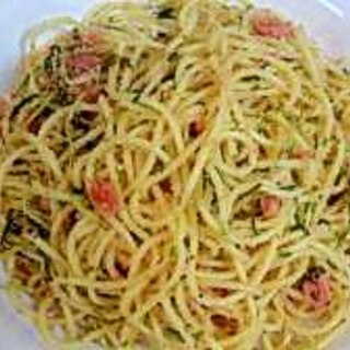 水菜とタラコのスパゲティ